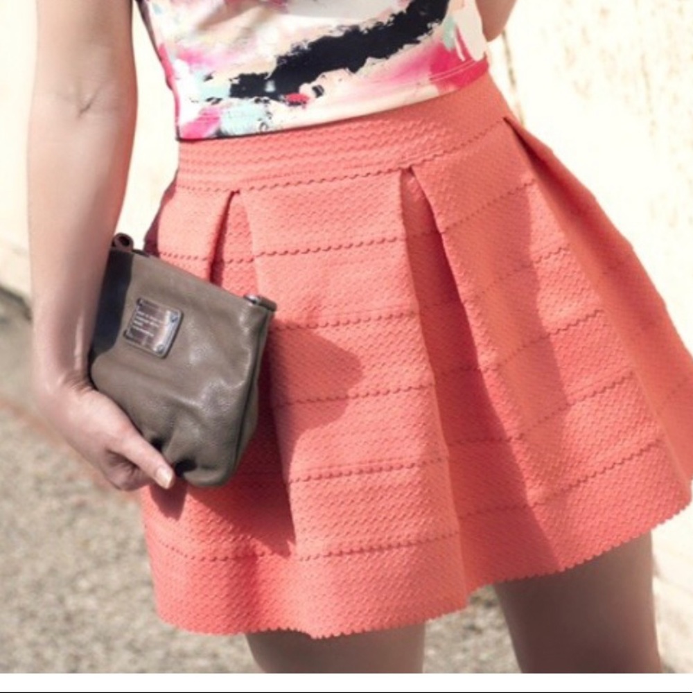 Honey Punch origami skirt in coral.